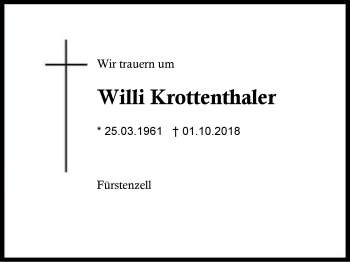 Traueranzeige von Willi Krottenthaler von Region Berchtesgadener Land