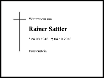 Traueranzeige von Rainer Sattler von Region Berchtesgadener Land