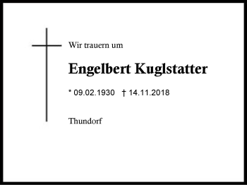 Traueranzeige von Engelbert Kuglstatter von Region Berchtesgadener Land