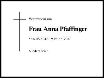 Traueranzeige von Anna Pfaffinger von Region Berchtesgadener Land