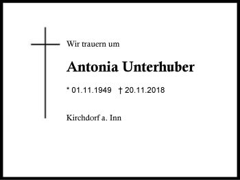 Traueranzeige von Antonia Unterhuber von Region Berchtesgadener Land