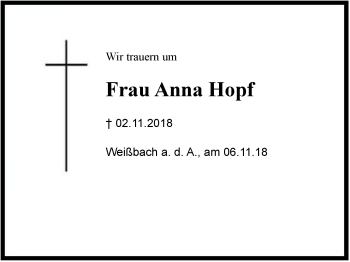 Traueranzeige von Anna  Hopf  von Region Berchtesgadener Land