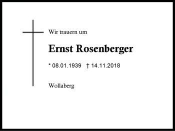 Traueranzeige von Ernst Rosenberger von Region Berchtesgadener Land