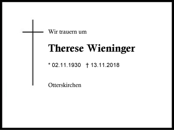 Traueranzeige von Therese Wieninger von Region Berchtesgadener Land