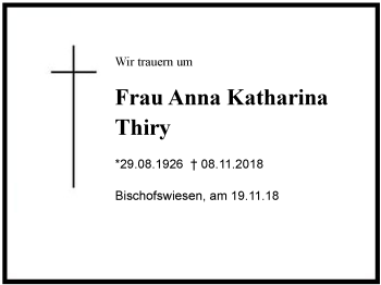 Traueranzeige von Anna Katharina  Thiry von Region Berchtesgadener Land