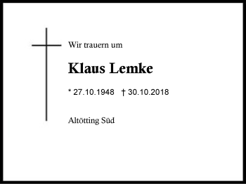 Traueranzeige von Klaus Lemke von Region Berchtesgadener Land