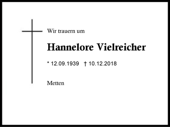 Traueranzeige von Hannelore Vielreicher von Region Berchtesgadener Land