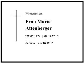 Traueranzeige von Maria Attenberger von Region Berchtesgadener Land