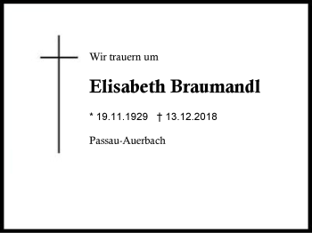 Traueranzeige von Elisabeth Braumandl von Region Berchtesgadener Land