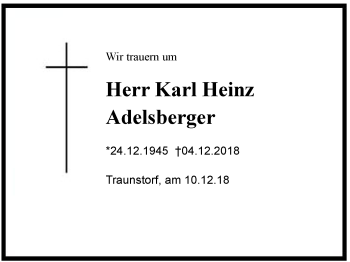 Traueranzeige von Karl Heinz Adelsberger von Region Chiemgau