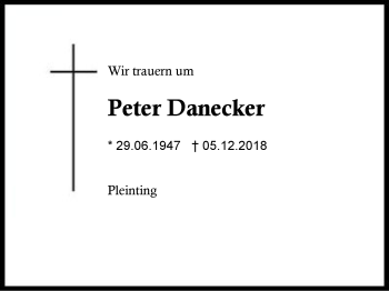 Traueranzeige von Peter Danecker von Region Berchtesgadener Land