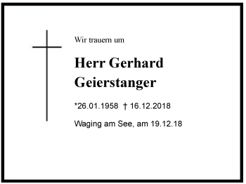 Traueranzeige von Gerhard  Geierstanger von Region Chiemgau