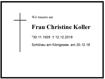 Traueranzeige von Christine  Koller von Region Berchtesgadener Land