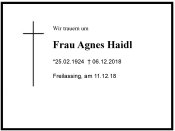 Traueranzeige von Agnes  Haidl von Region Berchtesgadener Land