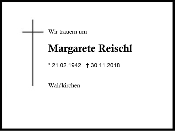 Traueranzeige von Margarete Reischl von Region Berchtesgadener Land