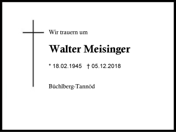 Traueranzeige von Walter Meisinger von Region Berchtesgadener Land