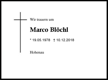 Traueranzeige von Marco Blöchl von Region Berchtesgadener Land