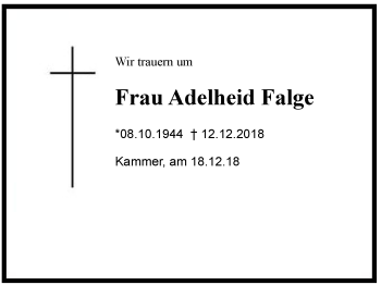 Traueranzeige von Adelheid Falge von Region Chiemgau