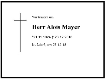 Traueranzeige von Alois Mayer von Region Chiemgau