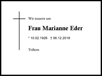 Traueranzeige von Marianne Eder von Region Berchtesgadener Land