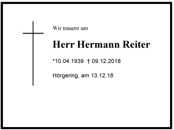 Traueranzeige von Hermann Reiter von Region Chiemgau