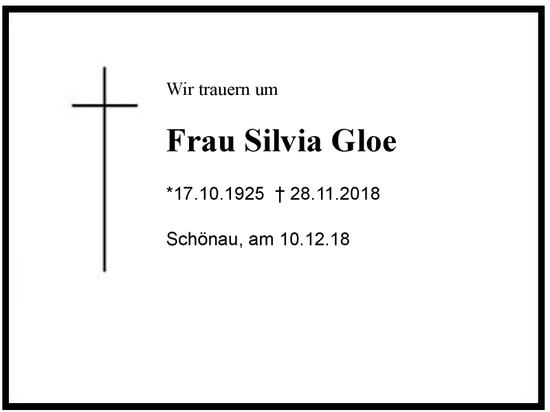  Traueranzeige für Silvia  Gloe vom 10.12.2018 aus Region Berchtesgadener Land