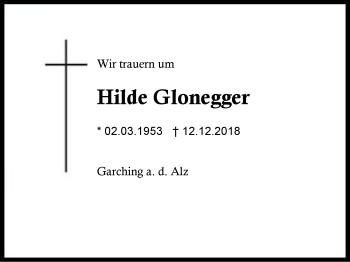 Traueranzeige von Hilde Glonegger von Region Berchtesgadener Land