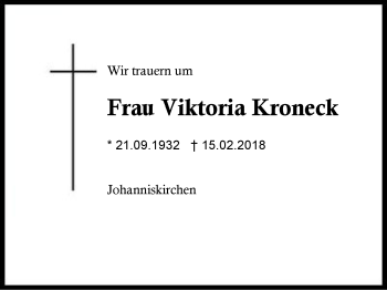 Traueranzeige von Viktoria Kroneck von Region Berchtesgadener Land
