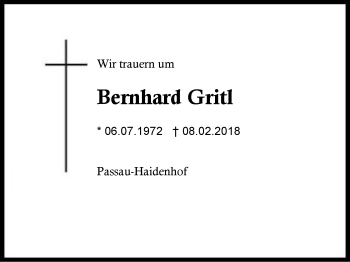 Traueranzeige von Bernhard Gritl von Region Berchtesgadener Land