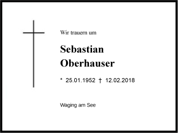 Traueranzeige von Sebastian  Oberhauser von Region Chiemgau