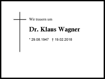 Traueranzeige von Klaus Wagner von Region Berchtesgadener Land
