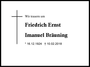 Traueranzeige von Friedrich Ernst Imanuel Bräuning von Region Berchtesgadener Land