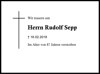 Traueranzeige von Rudolf Sepp von Region Berchtesgadener Land