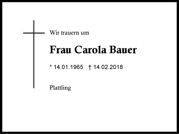 Traueranzeige von Carola Bauer von Region Berchtesgadener Land