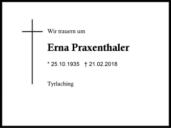 Traueranzeige von Erna Praxenthaler von Region Berchtesgadener Land