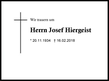Traueranzeige von Josef Hiergeist von Region Berchtesgadener Land