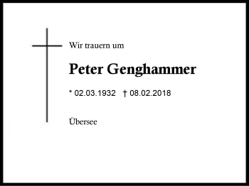 Traueranzeige von Peter Genghammer von Region Chiemgau