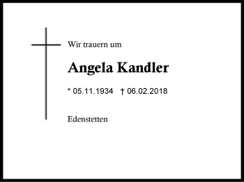 Traueranzeige von Angela Kandler von Region Berchtesgadener Land