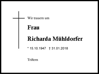 Traueranzeige von Richarda Mühldorfer von Region Berchtesgadener Land