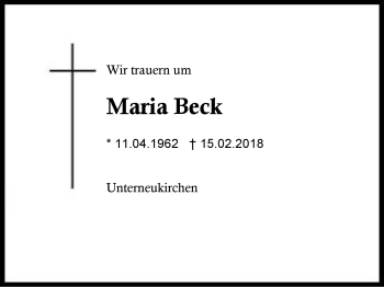 Traueranzeige von Maria Beck von Region Berchtesgadener Land