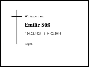 Traueranzeige von Emilie Süß von Region Berchtesgadener Land