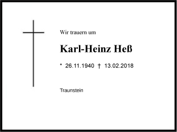 Traueranzeige von Karl-Heinz Heß von Region Chiemgau