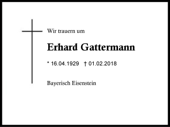 Traueranzeige von Erhard Gattermann von Region Berchtesgadener Land