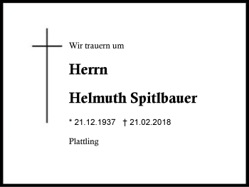 Traueranzeige von Helmuth Spitlbauer von Region Berchtesgadener Land