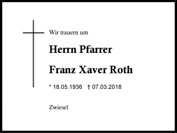 Traueranzeige von Franz Xaver Roth von Region Berchtesgadener Land