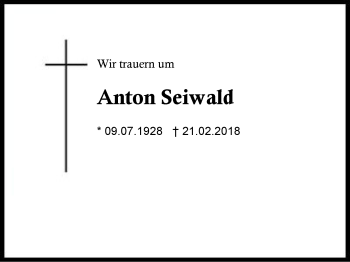 Traueranzeige von Anton Seiwald von Region Chiemgau