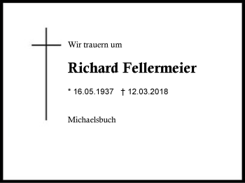 Traueranzeige von Richard Fellermeier von Region Berchtesgadener Land