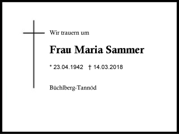 Traueranzeige von Maria Sammer von Region Berchtesgadener Land