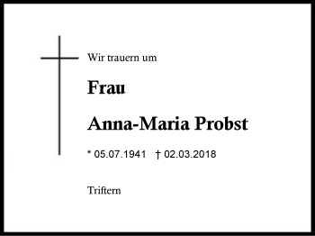 Traueranzeige von Anna-Maria Probst von Region Berchtesgadener Land