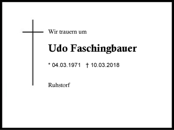 Traueranzeige von Udo Faschingbauer von Region Berchtesgadener Land